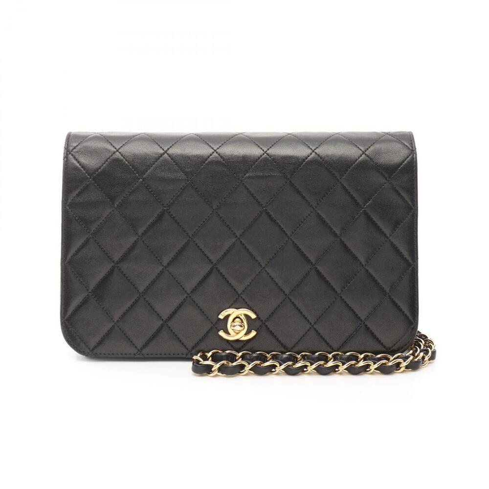 Chanel Matelasse Full Flap Shoulder Bag Lambskin Sheepskin Black